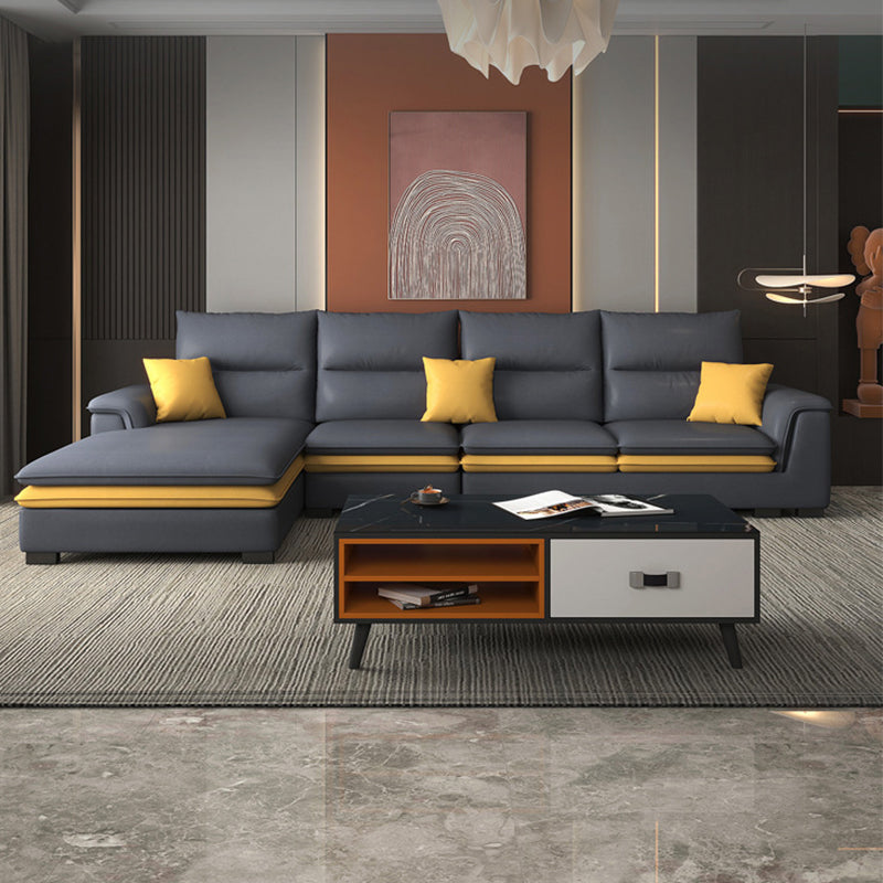 FAUX Cuir Sectional avec chaise coiffure Top Bras 4 places sectionnelle