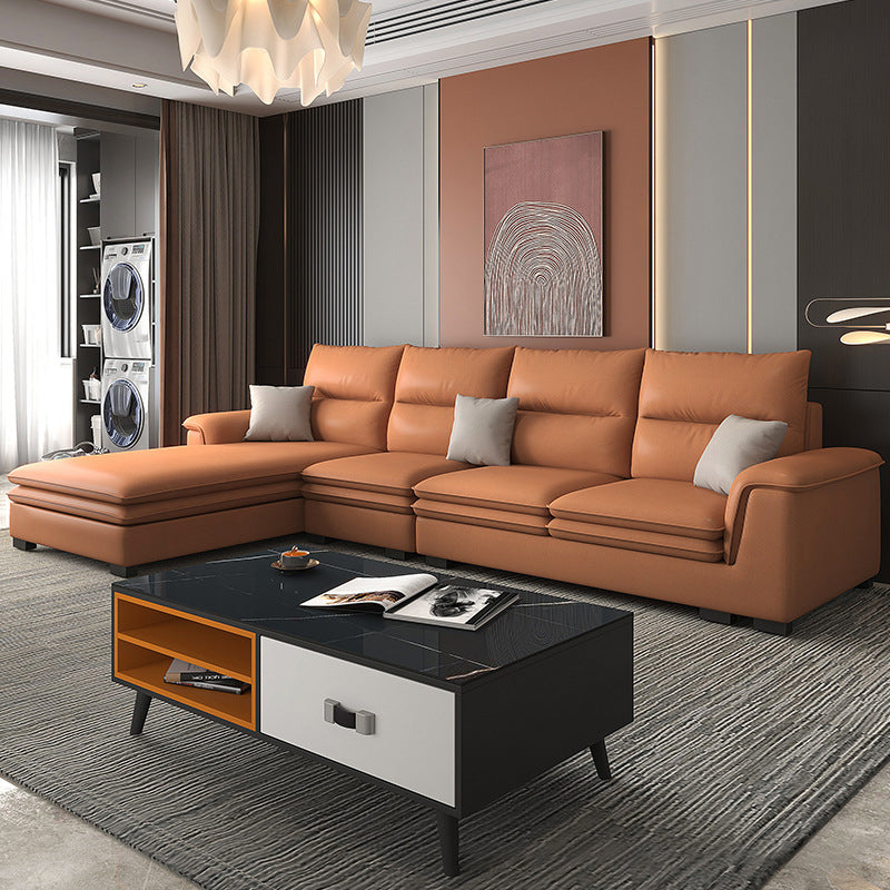 FAUX Cuir Sectional avec chaise coiffure Top Bras 4 places sectionnelle