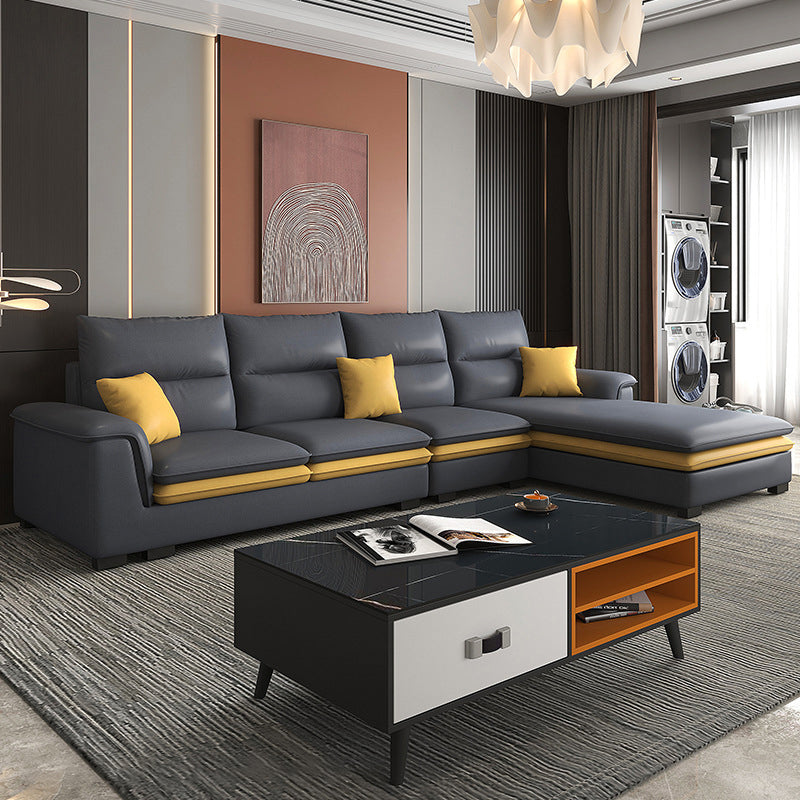 FAUX Cuir Sectional avec chaise coiffure Top Bras 4 places sectionnelle