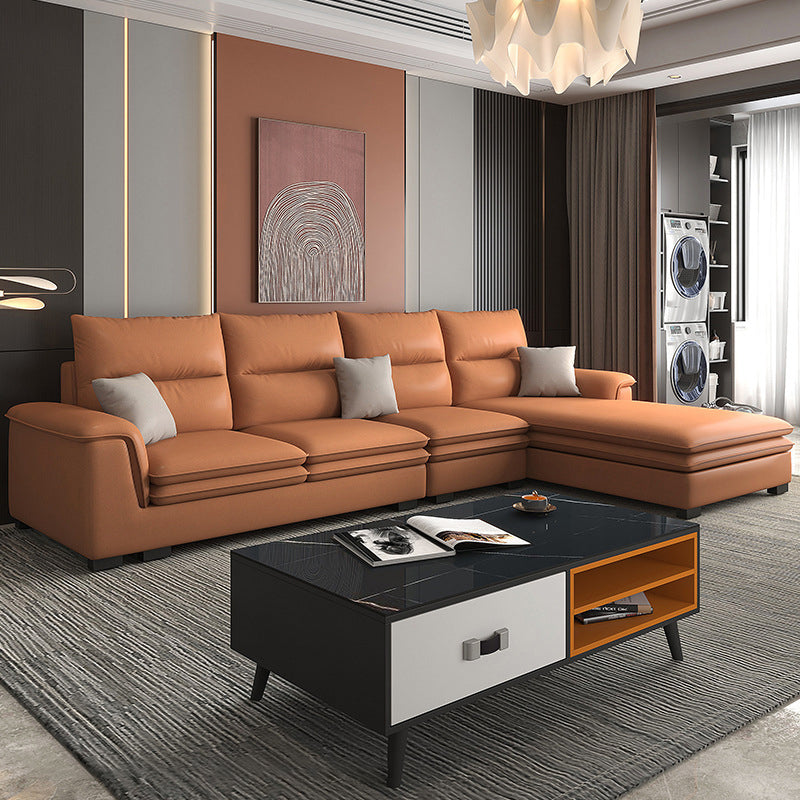 FAUX Cuir Sectional avec chaise coiffure Top Bras 4 places sectionnelle