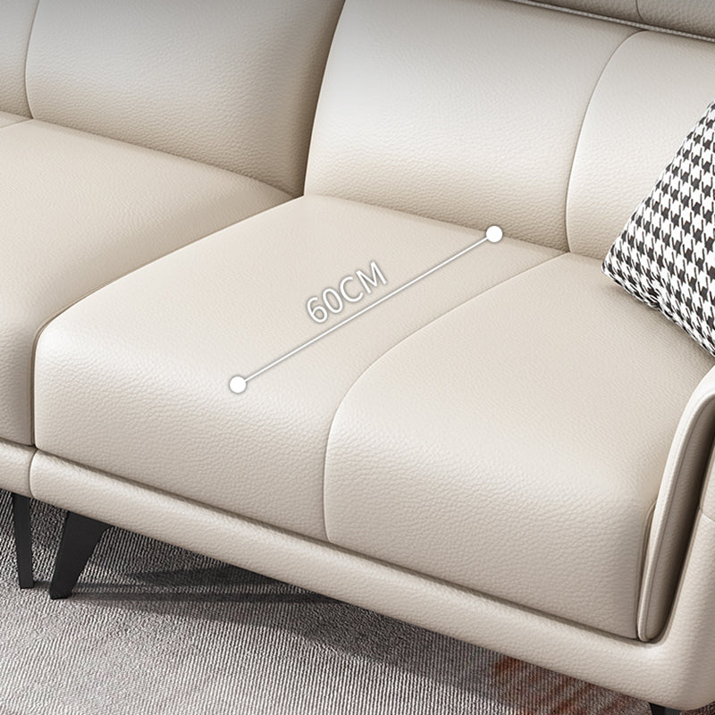 38.58 " H White Faux Leather Sewn Pillow Back Flared Arm Sofa