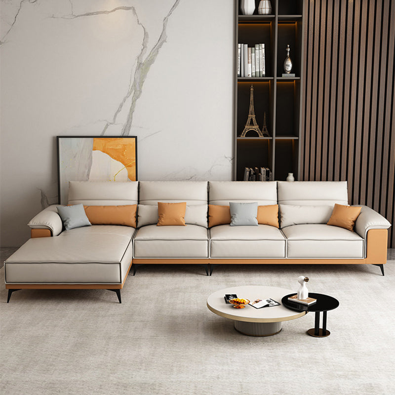 Cuscino braccio top sezione in pelle faux beige sezionale con cuscini