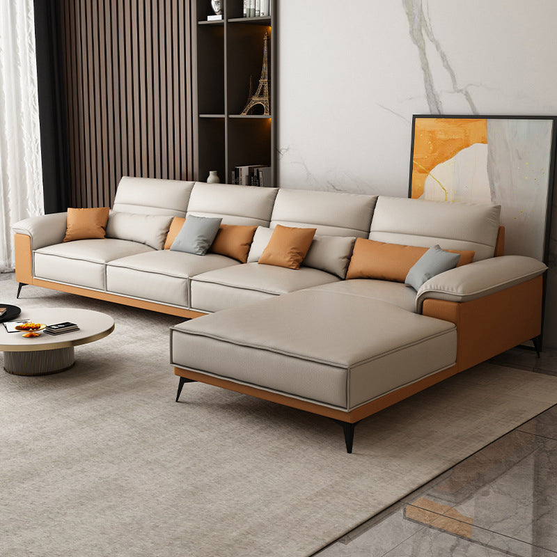 Cuscino braccio top sezione in pelle faux beige sezionale con cuscini