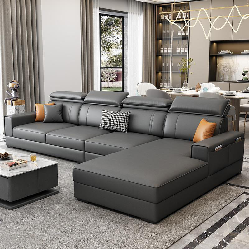 Nordic Stationary with Storage Living Room Recessed Arm Cushions Settee Dark Gray Right Clearhalo 'furn' 'furn_sectionals' 'Furniture' 'Living Room Furniture' 'Sectionals' 6216469