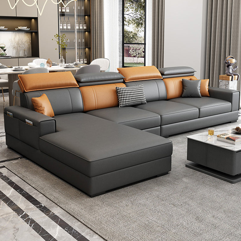 Nordic Stationary with Storage Living Room Recessed Arm Cushions Settee Dark Gray Orange Left Clearhalo 'furn' 'furn_sectionals' 'Furniture' 'Living Room Furniture' 'Sectionals' 6216471