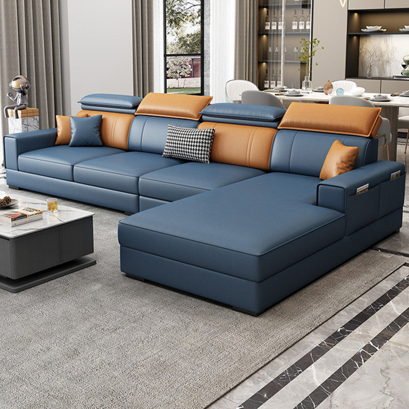 Nordic Stationary with Storage Living Room Recessed Arm Cushions Settee Blue-Orange Right Clearhalo 'furn' 'furn_sectionals' 'Furniture' 'Living Room Furniture' 'Sectionals' 6216479
