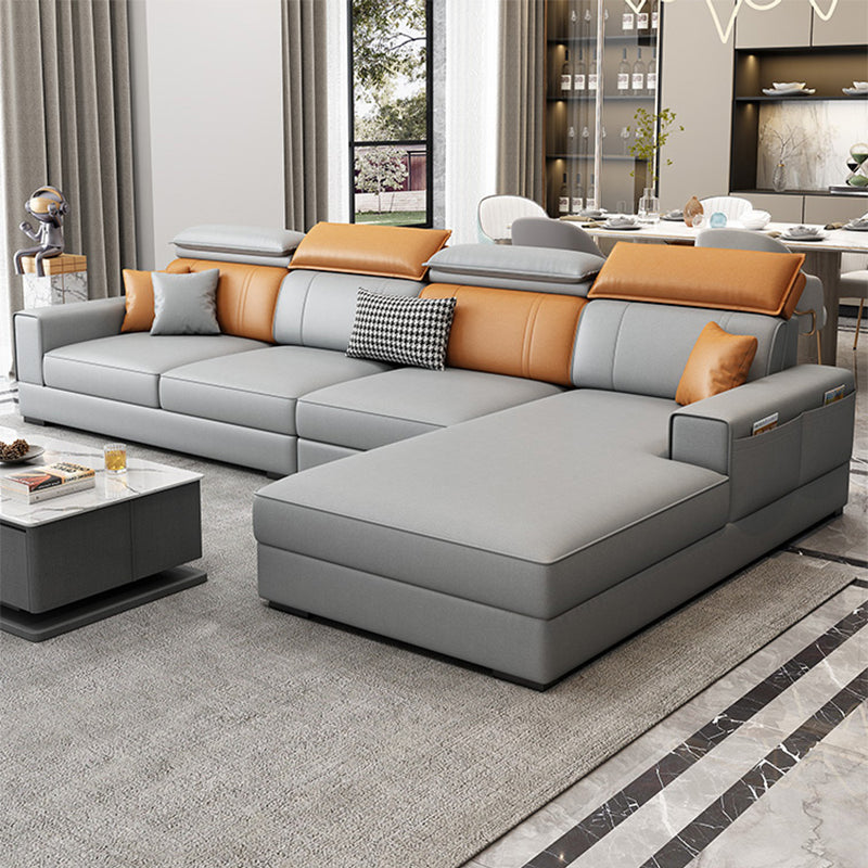 Nordic Stationary with Storage Living Room Recessed Arm Cushions Settee Light Gray Orange Right Clearhalo 'furn' 'furn_sectionals' 'Furniture' 'Living Room Furniture' 'Sectionals' 6216480