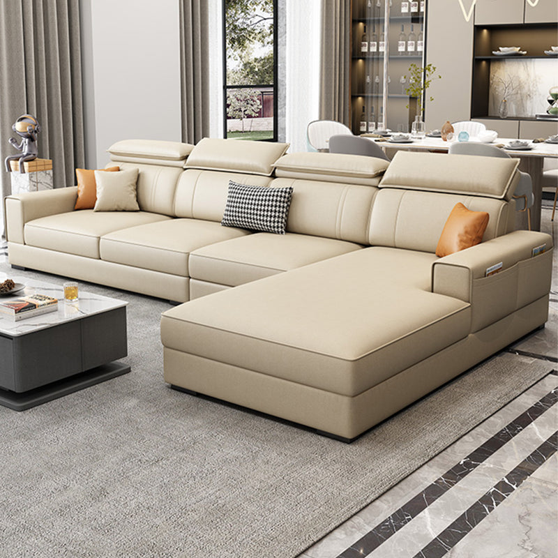 Nordic Stationary with Storage Living Room Recessed Arm Cushions Settee Beige Right Clearhalo 'furn' 'furn_sectionals' 'Furniture' 'Living Room Furniture' 'Sectionals' 6216482