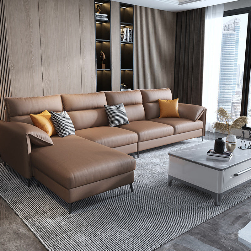 Nordic Cushions Stationary Sectional Faux Leather Living Room Pillow Top Arm Seating