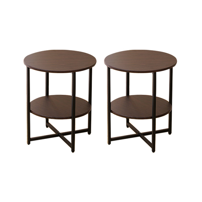 Modern Wood End Side Table Round 2-Tier Corner Table with Storage