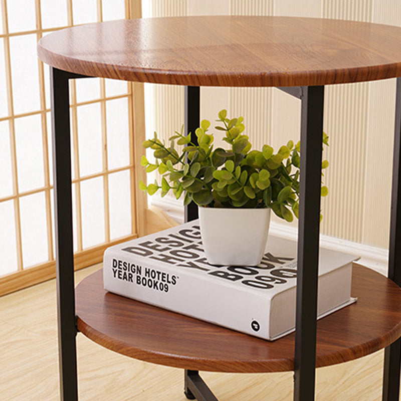 Modern Wood End Side Table Round 2-Tier Corner Table with Storage