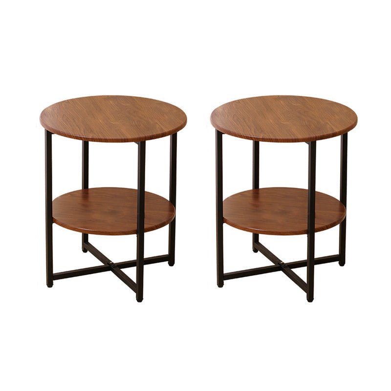 Modern Wood End Side Table Round 2-Tier Corner Table with Storage