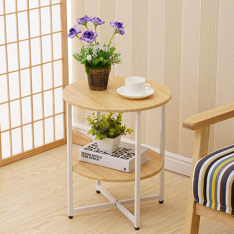 Modern Wood End Side Table Round 2-Tier Corner Table with Storage
