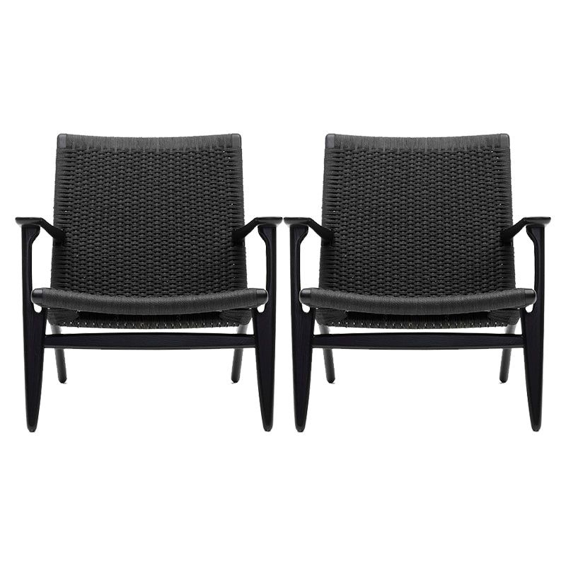 Woven Back Chair Square Arms Solid Wood Arm Chair for Living Room