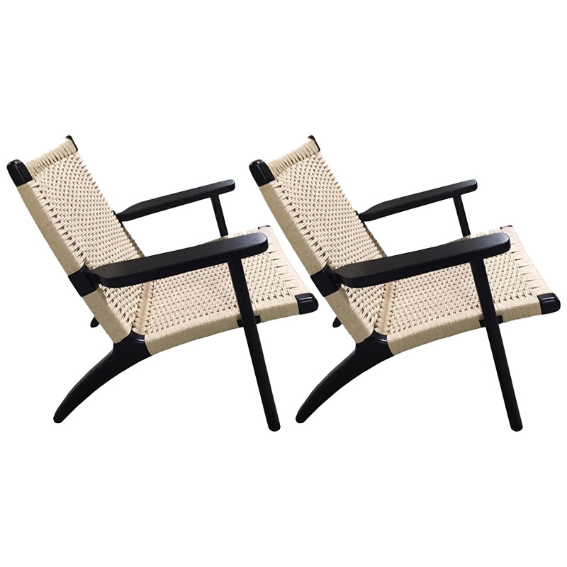 Woven Back Chair Square Arms Solid Wood Arm Chair for Living Room