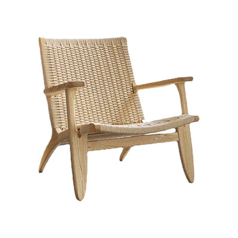 Woven Back Chair Square Arms Solid Wood Arm Chair for Living Room