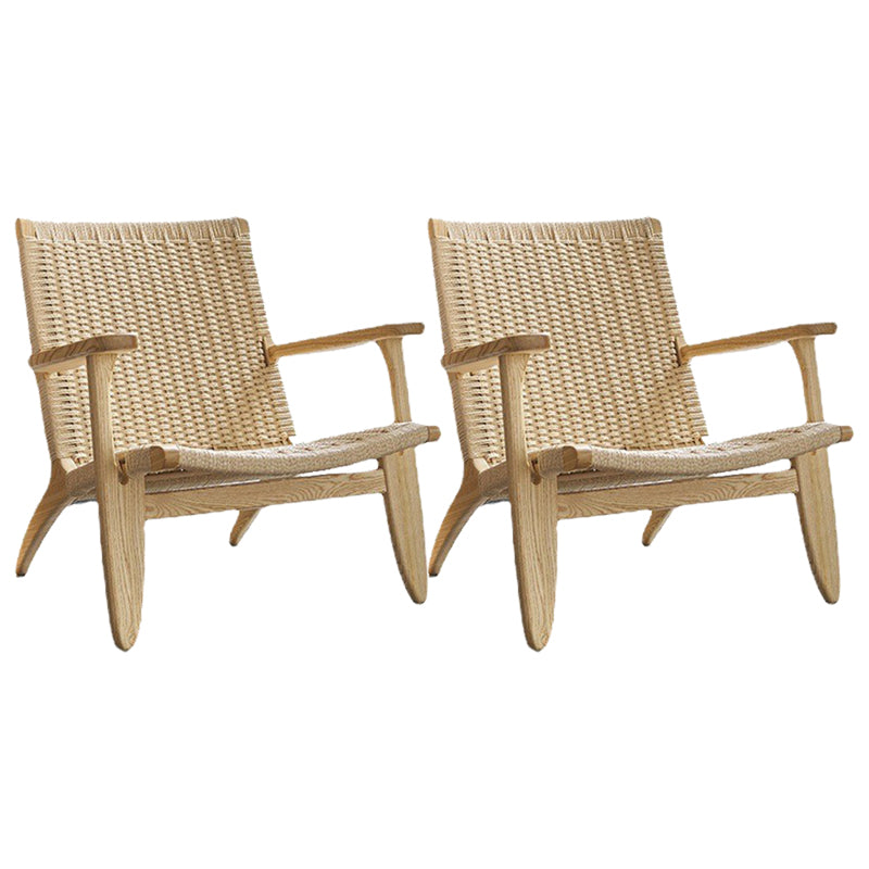 Woven Back Chair Square Arms Solid Wood Arm Chair for Living Room