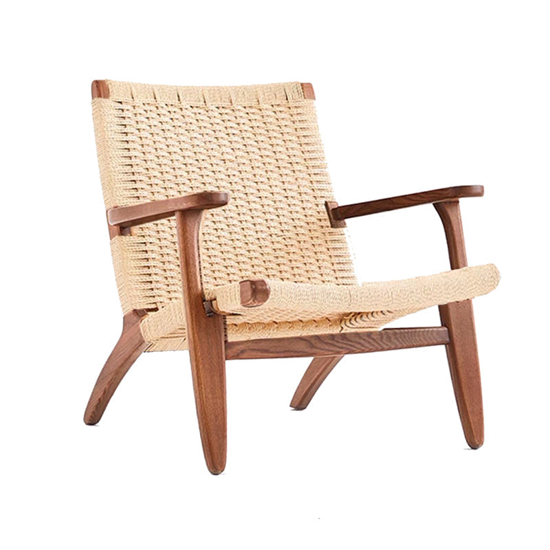Woven Back Chair Square Arms Solid Wood Arm Chair for Living Room