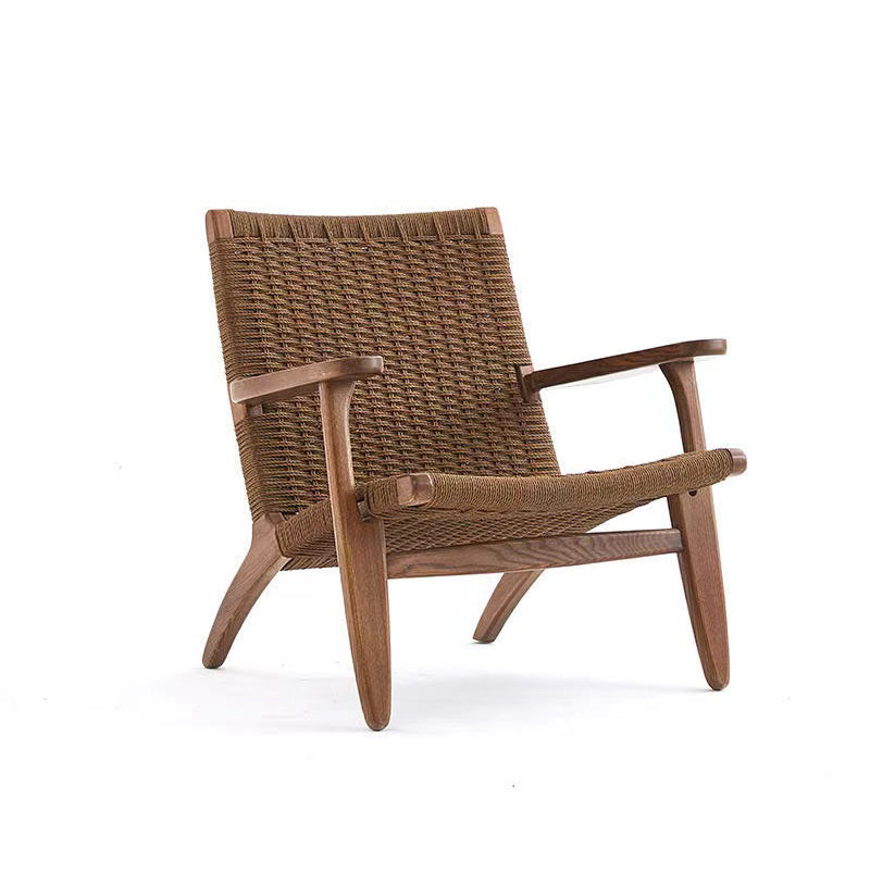 Woven Back Chair Square Arms Solid Wood Arm Chair for Living Room