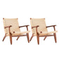 Woven Back Chair Square Arms Solid Wood Arm Chair for Living Room