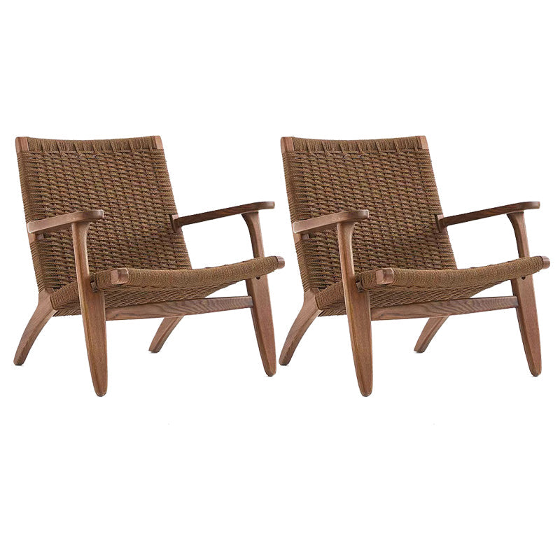 Woven Back Chair Square Arms Solid Wood Arm Chair for Living Room