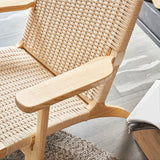 Woven Back Chair Square Arms Solid Wood Arm Chair for Living Room
