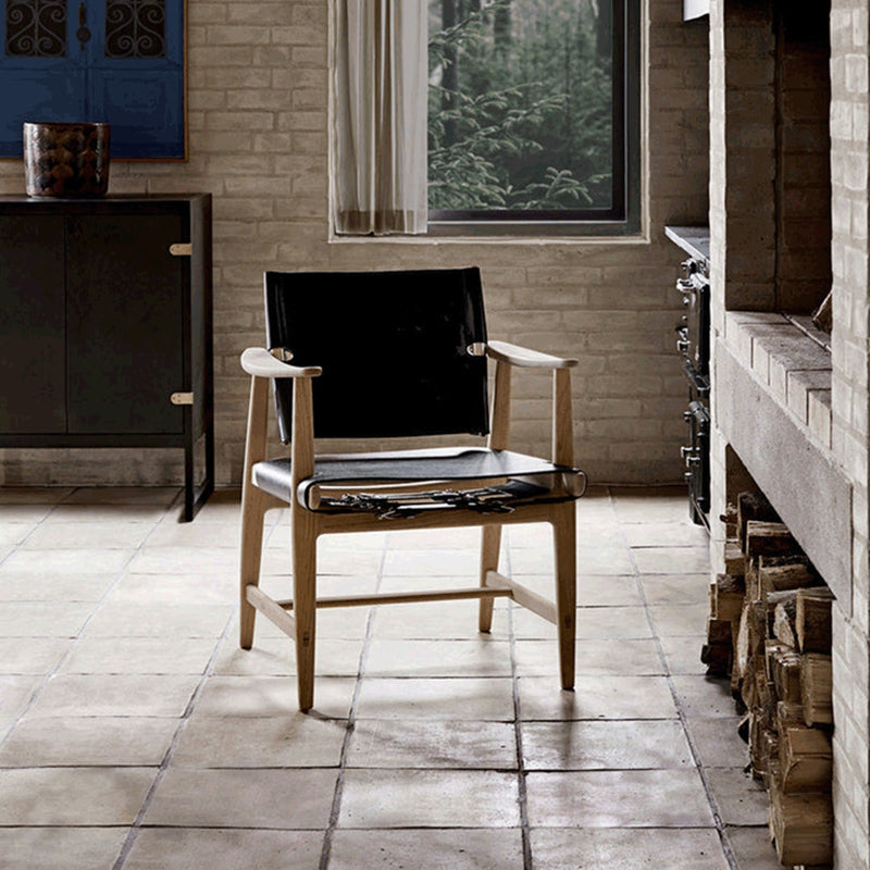 Mid-century Modern Real Aniline Leather Chair with Square Arms and 4 Legs