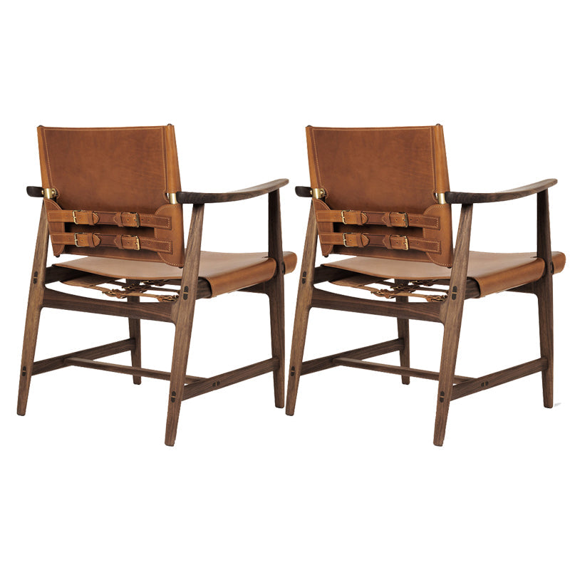 Mid-century Modern Real Aniline Leather Chair with Square Arms and 4 Legs