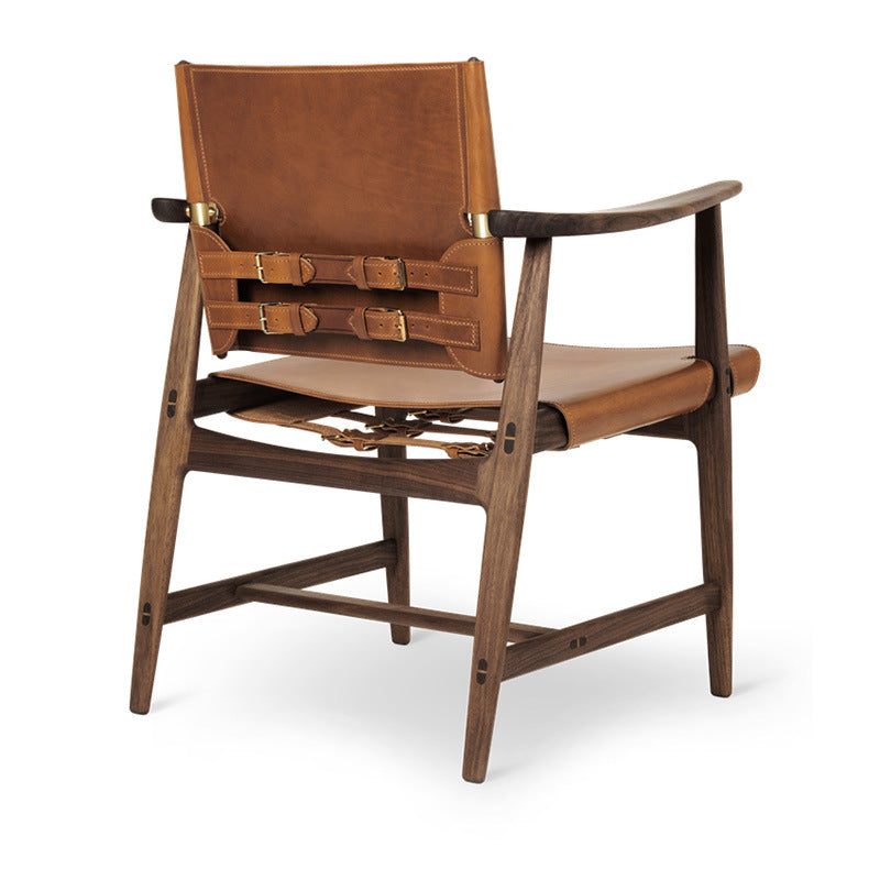 Mid-century Modern Real Aniline Leather Chair with Square Arms and 4 Legs