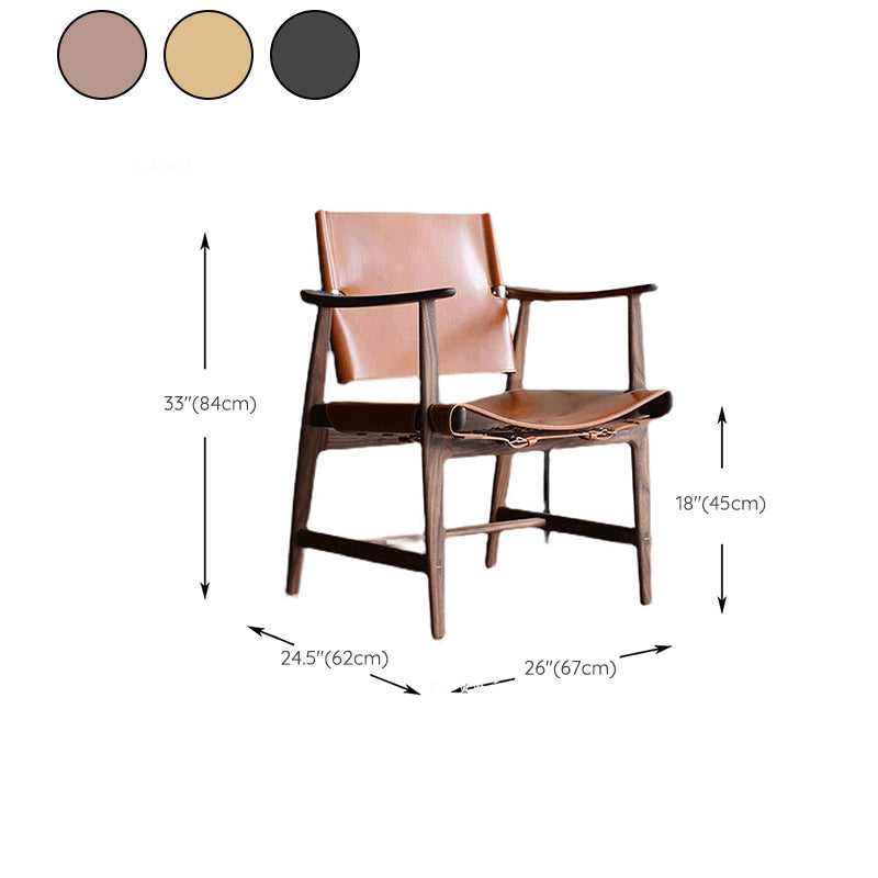 Mid-century Modern Real Aniline Leather Chair with Square Arms and 4 Legs