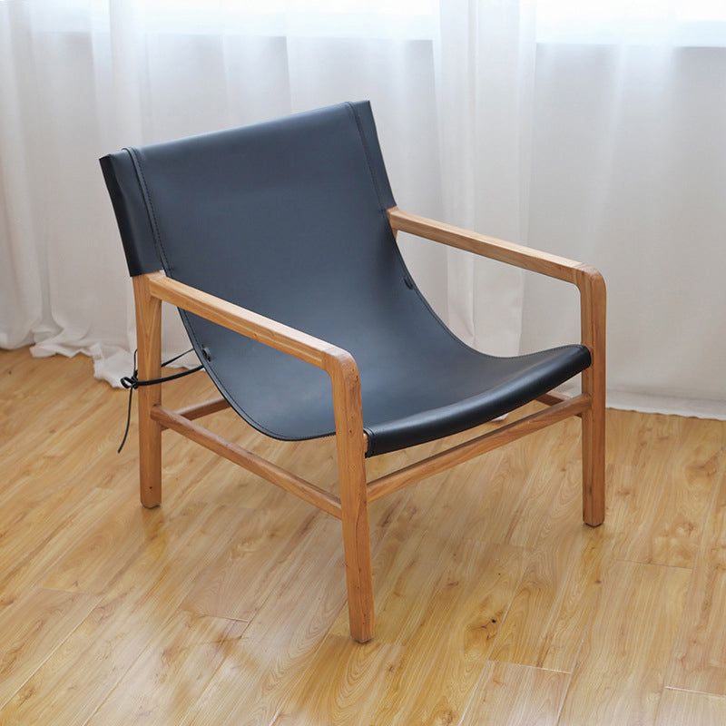 Solid Wood Arm Chair Living Room Fixed Back Arm Chair,Genuine Leather