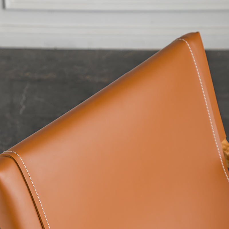 Solid Wood Arm Chair Living Room Fixed Back Arm Chair,Genuine Leather