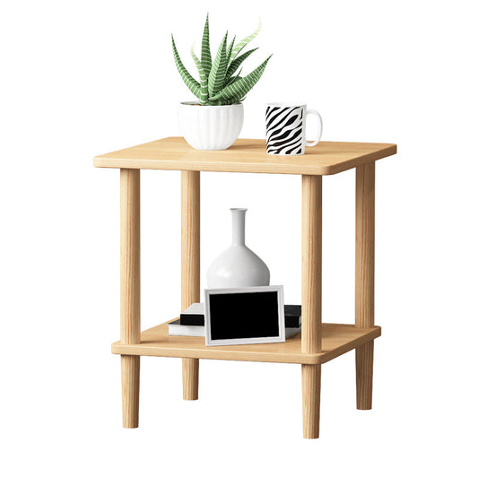 Modern Wood End Slide Table Double Tier Corner Table with Storage