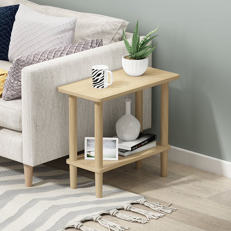 Modern Wood End Slide Table Double Tier Corner Table with Storage