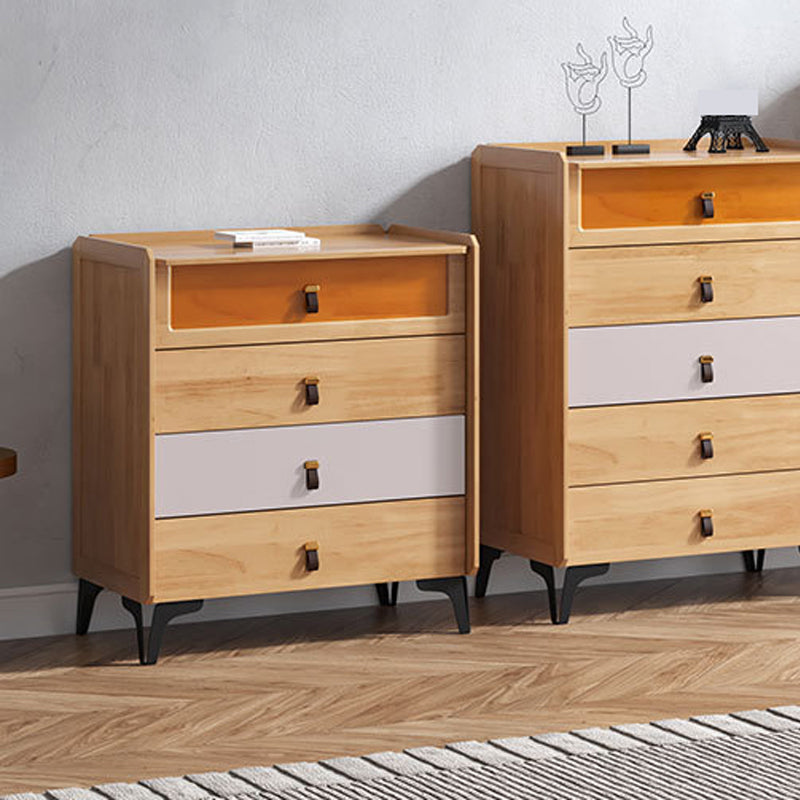 Poitrine naturelle moderne du milieu du siècle avec tiroirs en babinon et jambes noires