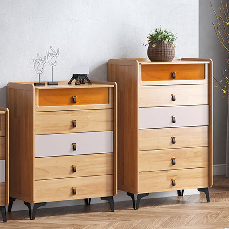 Poitrine naturelle moderne du milieu du siècle avec tiroirs en babinon et jambes noires