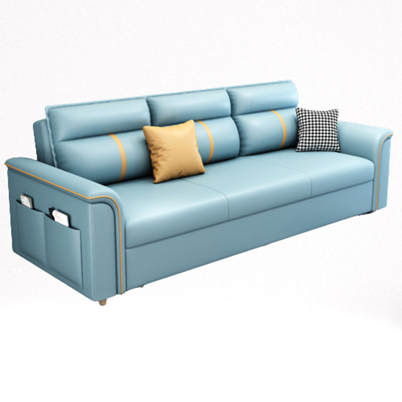 Blue Faux leather Sofa Bed Square Arm Sleeper Sofa, 31.49" Wide