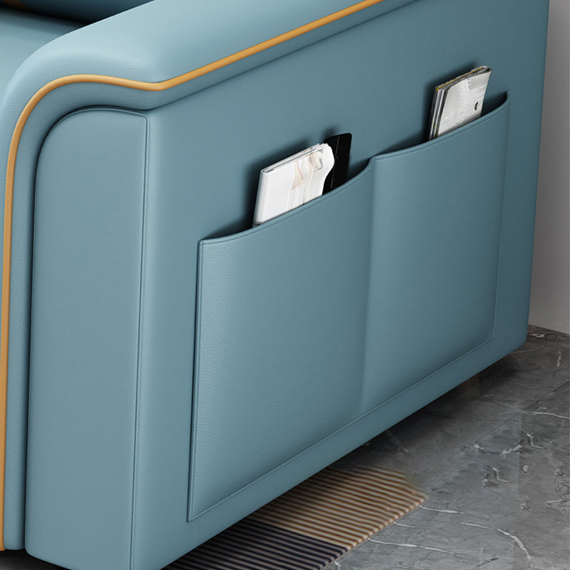 Blue Faux leather Sofa Bed Square Arm Sleeper Sofa, 31.49" Wide