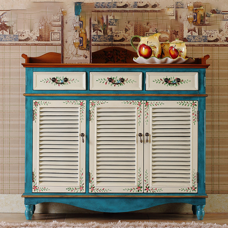 Industrial Rectangle Accent Cabinet with 6 Shelves Distressed Wood Cabinet Blue Clearhalo 'Cabinets & Chests' 'cabinets_chests' 'furn' 'furn_cabinets_chests' 'Furniture' 'Living Room Furniture' 6217117