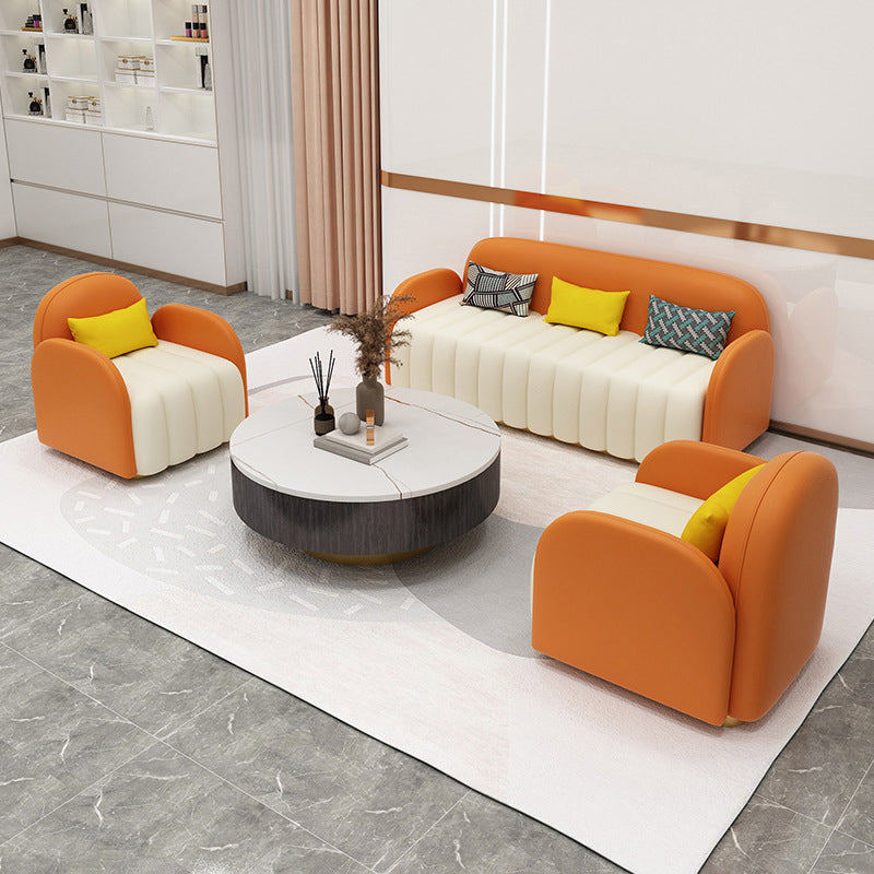 Contemporary Leather Sofa Square Arm Tight Back Sofa for Living Room