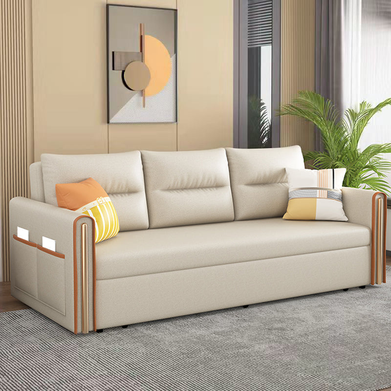 Beige 31.49 "divano letto largo glam divano in pelle finta con cuscino incluso