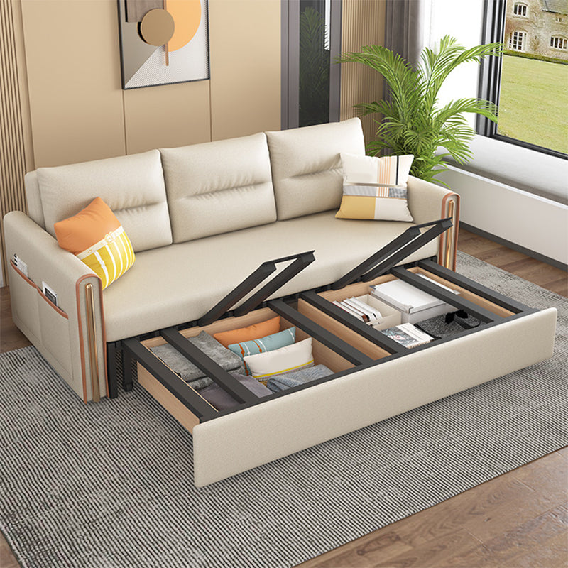 Beige 31.49 "divano letto largo glam divano in pelle finta con cuscino incluso