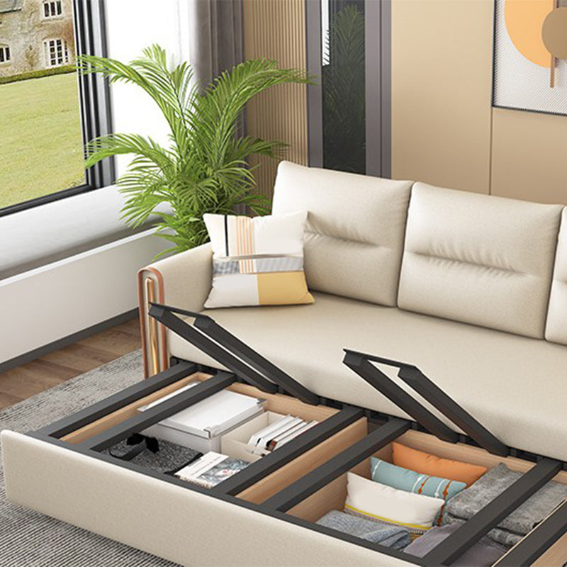 Beige 31.49 "divano letto largo glam divano in pelle finta con cuscino incluso