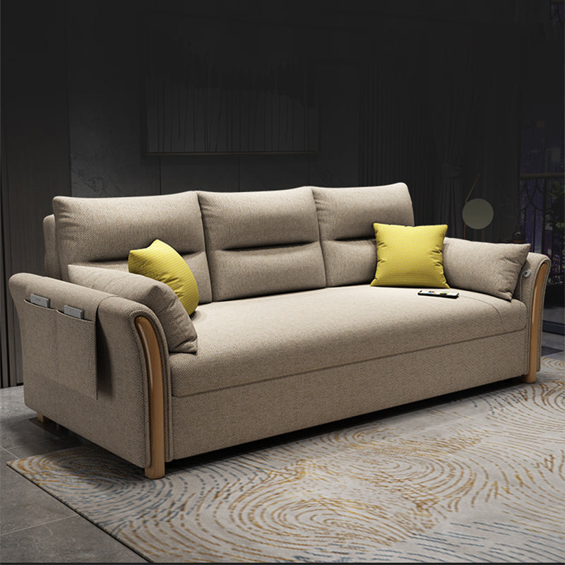 Convertible Flared Arm Sofa Bed Linen Sofa Bed in Brone for 3 peopl Clearhalo 'furn' 'furn_futons' 'Furniture' 'Futons & Daybeds' 'Futons' 'Living Room Furniture' 6217347