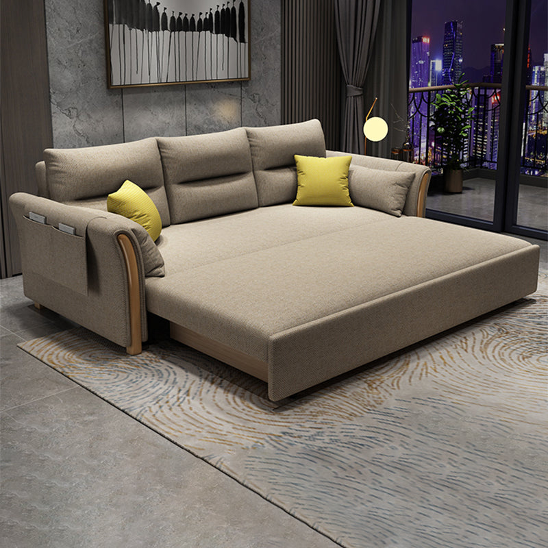 Convertible Flared Arm Sofa Bed Linen Sofa Bed in Brone for 3 peopl Clearhalo 'furn' 'furn_futons' 'Furniture' 'Futons & Daybeds' 'Futons' 'Living Room Furniture' 6217348
