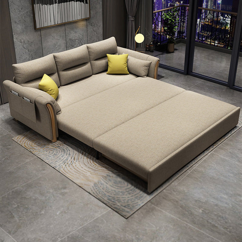 Convertible Flared Arm Sofa Bed Linen Sofa Bed in Brone for 3 peopl Clearhalo 'furn' 'furn_futons' 'Furniture' 'Futons & Daybeds' 'Futons' 'Living Room Furniture' 6217355