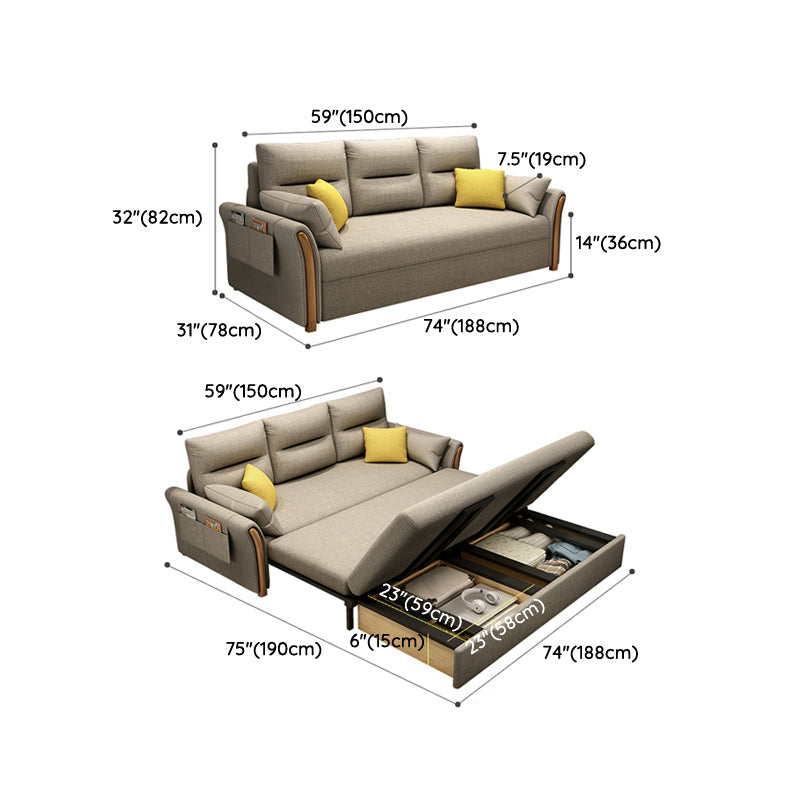 Convertible Flared Arm Sofa Bed Linen Sofa Bed in Brone for 3 peopl Clearhalo 'furn' 'furn_futons' 'Furniture' 'Futons & Daybeds' 'Futons' 'Living Room Furniture' 6217357