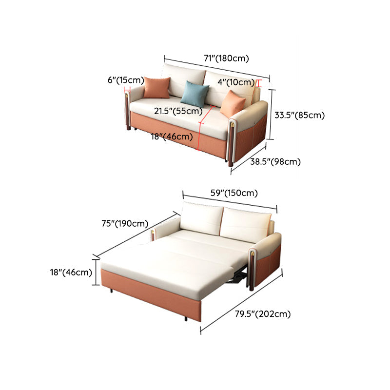 Faux leather Sofa Bed in Orange 37.40" Wide Beige Sleeper Sofa