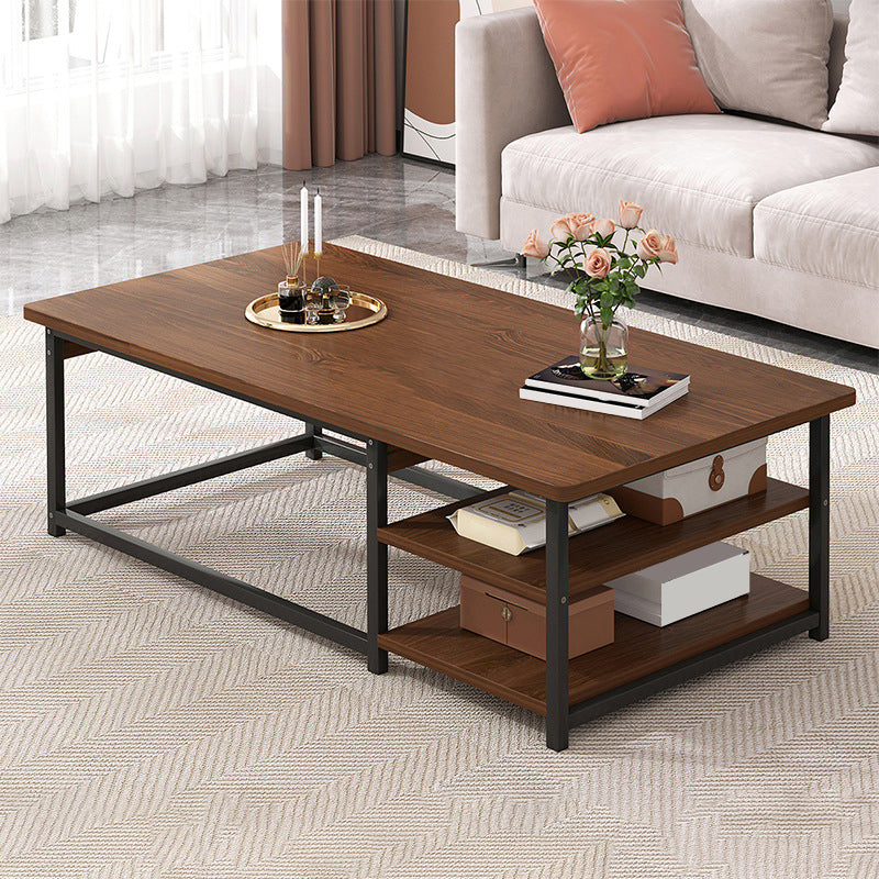 23.6" D Modern Rectangular Coffee Cocktail Table with 2-Shelf 55"L x 24"W x 16.5"H Walnut Clearhalo 'Coffee & Accent Tables' 'Coffee Tables' 'coffee_tables' 'furn' 'furn_coffee_tables' 'Furniture' 'Living Room Furniture' 6217524