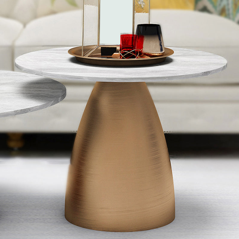 Glam Round Slate Cocktail Table Tray Top Brushed Metal Coffee Table Clearhalo 'Coffee & Accent Tables' 'Coffee Tables' 'coffee_tables' 'furn' 'furn_coffee_tables' 'Furniture' 'Living Room Furniture' 6217537